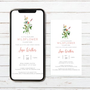 Wildflower Boho Watercolor baby Shower invitation - Customizable Corjl Template for DIY Printing. Unique Floral Design with Personalized Details.