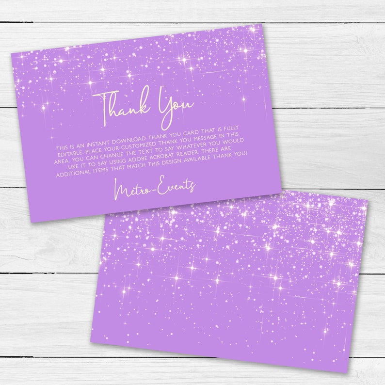 Editable Card Lavender Glitter Thank You Cards Corjl Custom Thank You Cards Thank you Cards Thank You Notes Printable Thank You Card