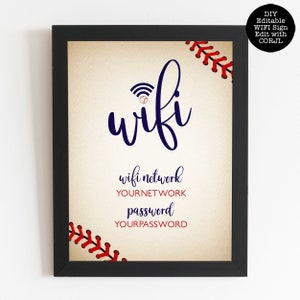 Vintage Baseball WiFi Password Sign, Editable WiFi Sign Template, Instant Download, Corjl Template, Printable Wifi Sign, Custom Wifi Sign image 4