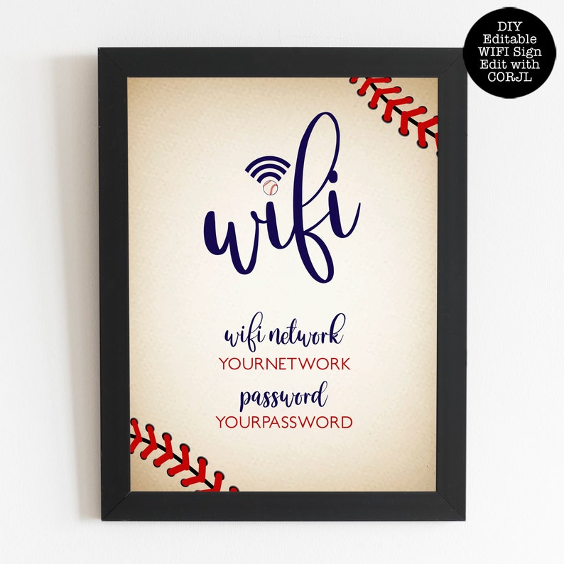 Vintage Baseball WiFi Password Sign, Editable WiFi Sign Template, Instant Download, Corjl Template, Printable Wifi Sign, Custom Wifi Sign image 4