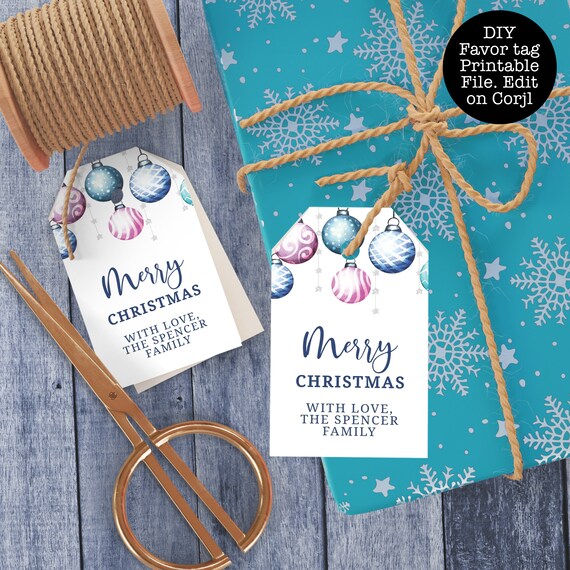 Christmas Ornament Gift Tags, Favor Tags, Gift Tags Template, Editable Favor Tags, Corjl Template, Holiday Gift Tags, Holiday Favor Tags Il_570xn