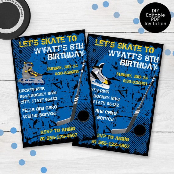 Hockey Birthday Invitations, Roller Hockey Birthday Invitations, Hockey Party, Roller Hockey Party Il_570xn