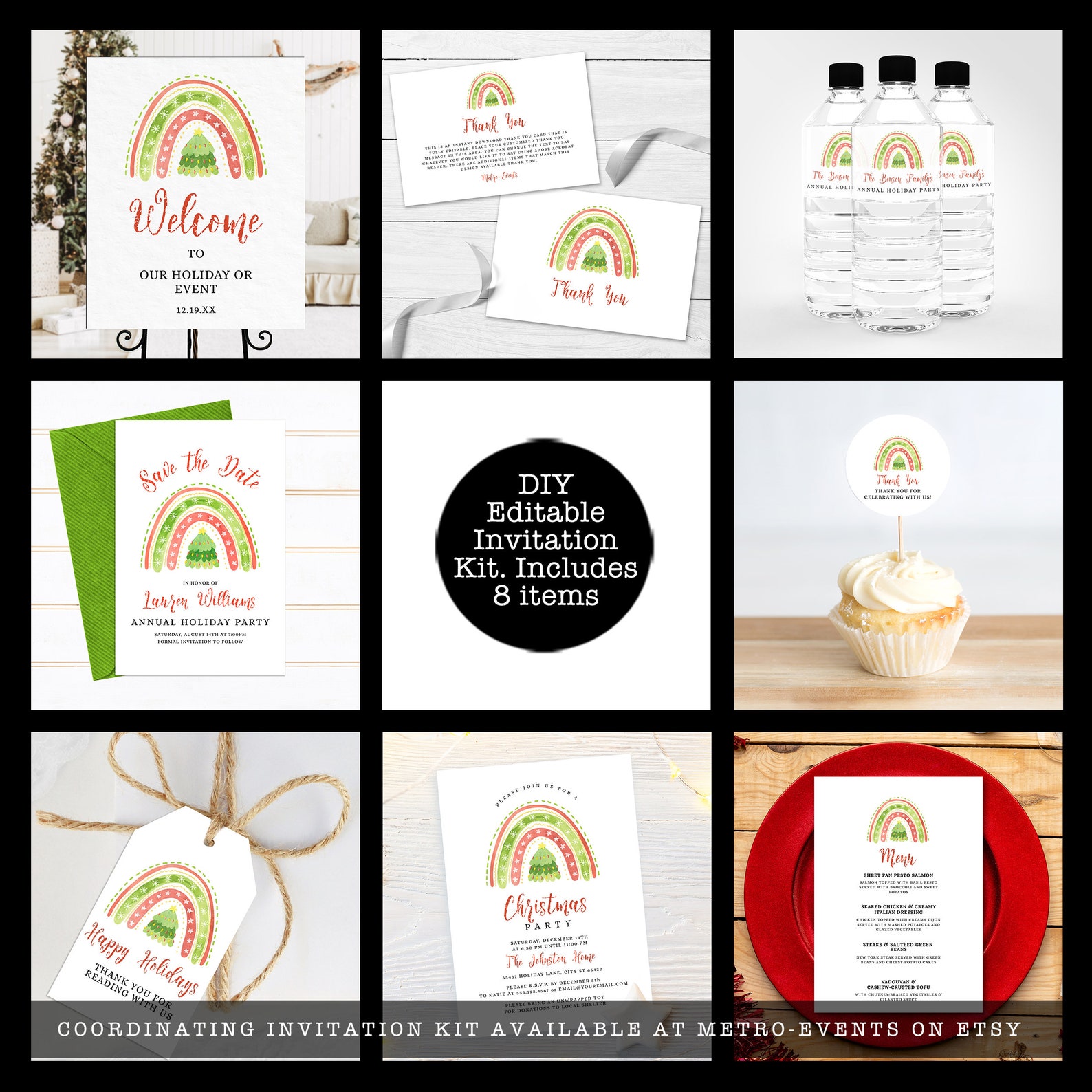 Editable Holiday Water Bottle Labels Christmas Rainbow - Etsy