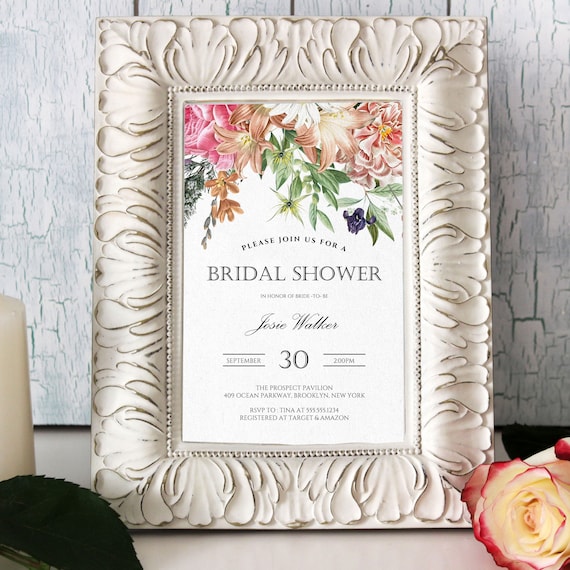 Blush Greenery Bridal Shower Invitation, Printable Bridal Shower Invitations, Floral Bridal Shower Invitations, Vintage Floral Invitations Il_570xn