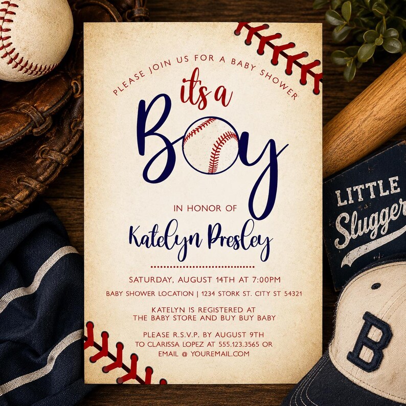 Vintage Baseball Baby Shower Invitation Bundle, Baseball Baby Shower Games, Editable Boy Baby Shower Invite Kit, Sports Baby Shower Decor image 4