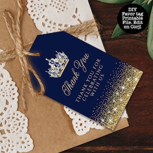 Navy and Gold Glitter Favor Tags, Gold Glitter Gift Tag, Printable Thank You Tag, Gift Tag Template, Gold Glitter Gift Tags. Corjl Template