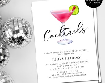 Cocktail Party Invitations, Housewarming Party Invitation, Martini Glass Invitation, Cosmo Party Invitation, Printable Invitations, Download