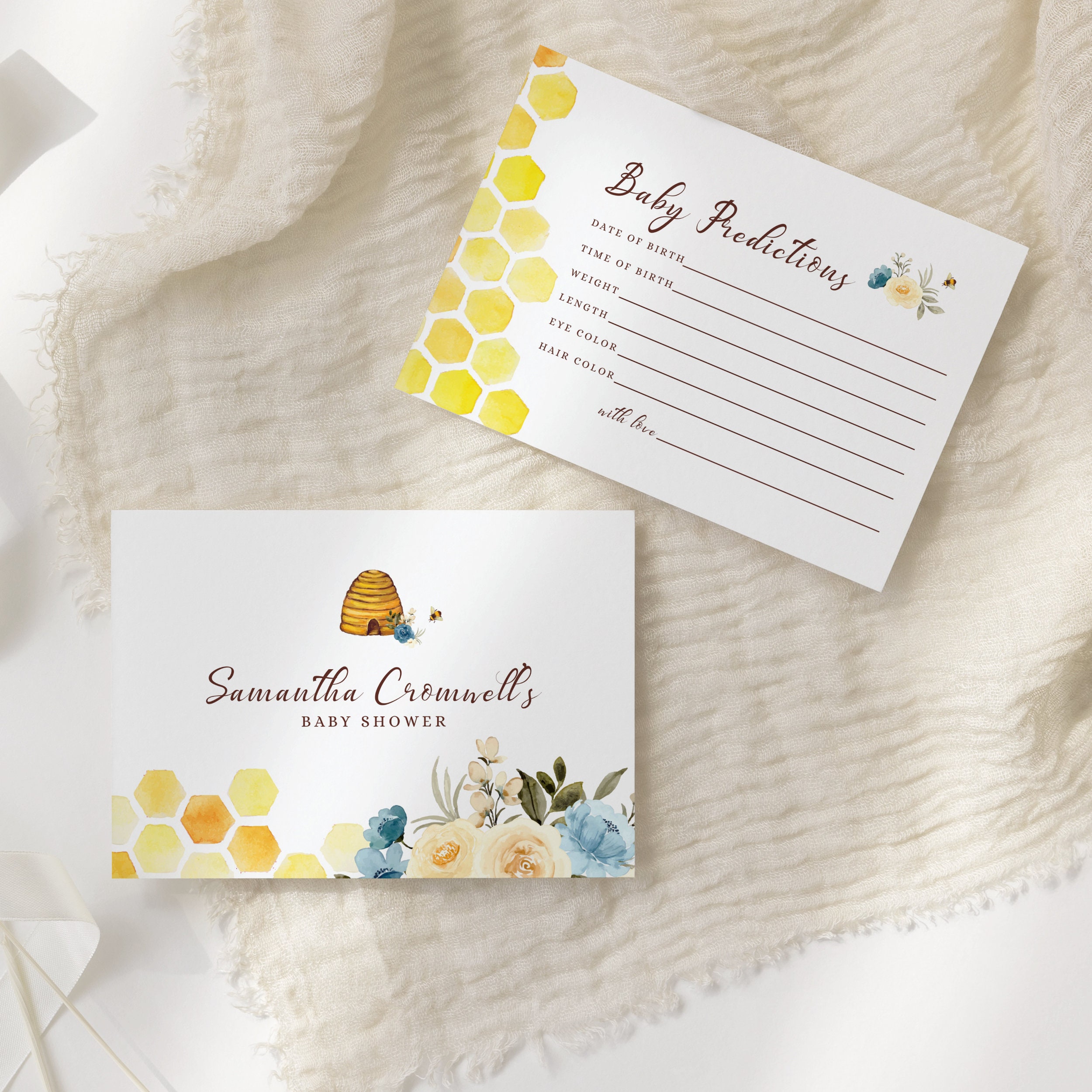 Baby Shower Advice Card Printable, Bee Baby Predictions Card Template ...