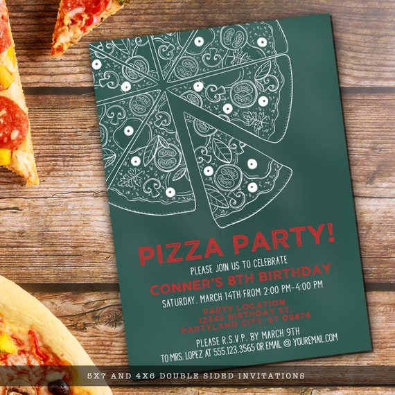 Pizza Party Invitations, Editable Invite Instant Download, Pizza