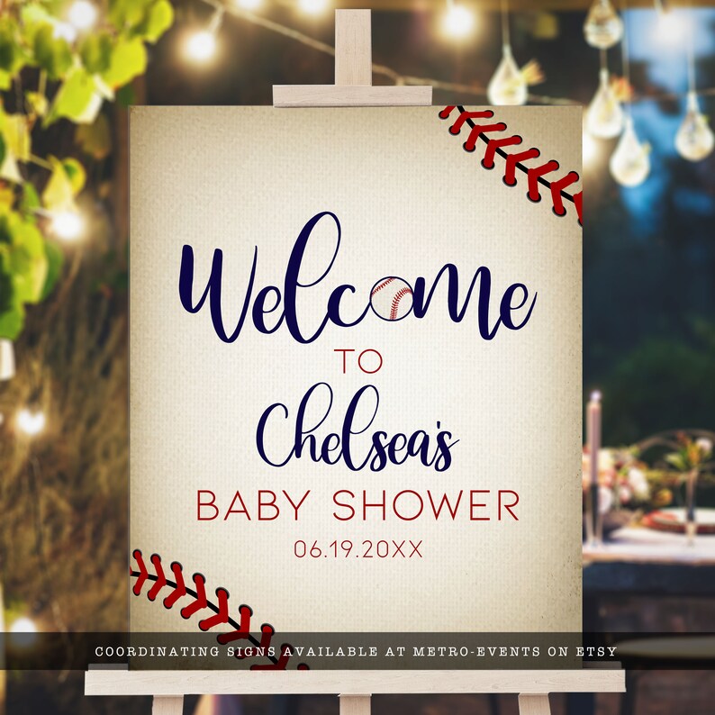 Vintage Baseball Baby Shower Party Sign, Welcome Signs. MetroEvents Party Decor