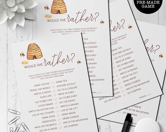 Bride to Bee Bridal Shower Game: Would She Rather (Printable PDF)
