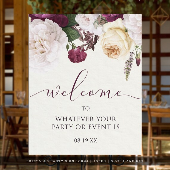 Purple Floral Welcome Signs, Floral Bridal Shower Signs, Printable Party Sign, Instant Download, Purple Floral Signs, Corjl Sign Template Il_570xn