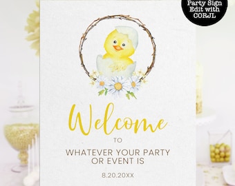 Baby Chick Welcome Sign, Baby Shower Sign, Custom Welcome Sign, Editable Welcome Sign, Instant download, Farm Welcome Sign, Baby Animal Sign