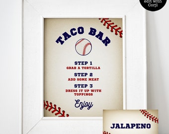 Baseball Food Signs, Food Label, Baseball Themed Food Signs, Food Table Sign, Baseball Birthday, Corjl Template, Instant Download, Printable