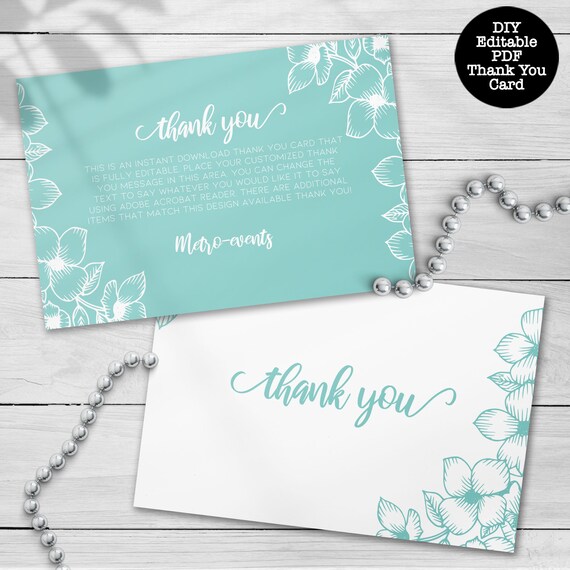 Blue Floral Thank You Cards With Envelopes, Pack Of 10 Folded Notecards