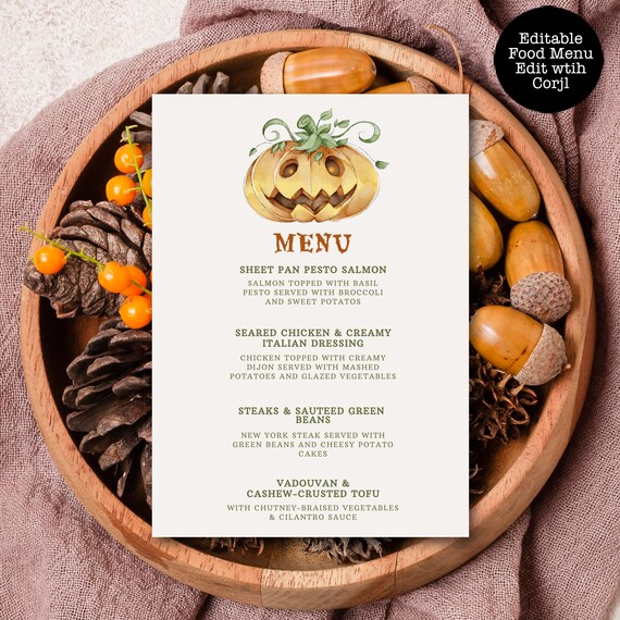 Little Pumpkin Food Menu, Halloween Menu, Custom Dinner Menu, Editable Dinner Menu, Instant Download, Day of the Dead Menu, Corjl Template Il_570xn