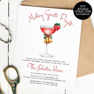 Holiday Cocktail Party Invitation Template, Christmas Party Invite, Making Spirits Bright Invite, Editable, INSTANT DOWNLOAD, Corjl Template