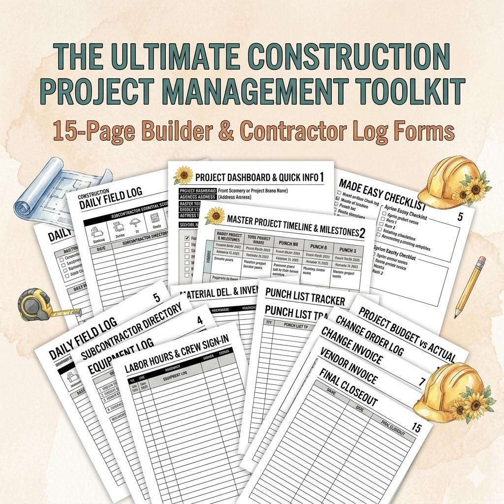 Construction Contract Template & 15+ Page Construction Management Forms Bundle
