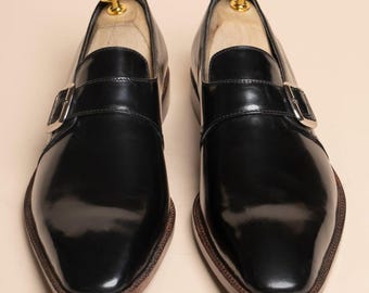 Schwarze Herren-Monk-Strap-Schuhe aus Leder, klassischer Einzelschnallen-Stil, Alternative zu eleganten Oxford-Schuhen