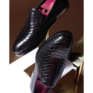 Black Python Mirror Glossed Slipons With Metal Heel Pate