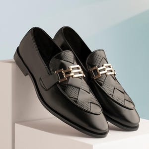 Men's Black Calf Leather Horsebit Loafers – Bespoke Handmade Formal Slip On Dress Shoes