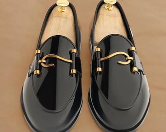 Men's Handmade Black Patent Leather Dress Shoes