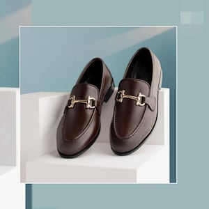 Handmade Leather Loafers with Horsebit Detail, premium full‑grain leather, cushioned insole, slip‑on dress shoes, brown