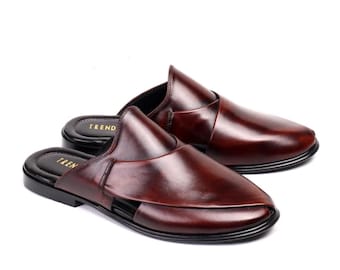 Handcrafted brown leather Peshawari chappal, men’s Norozi sandals, open toe shoes