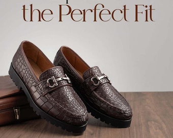 Handmade Brown Alligator Embossed Leather Loafers