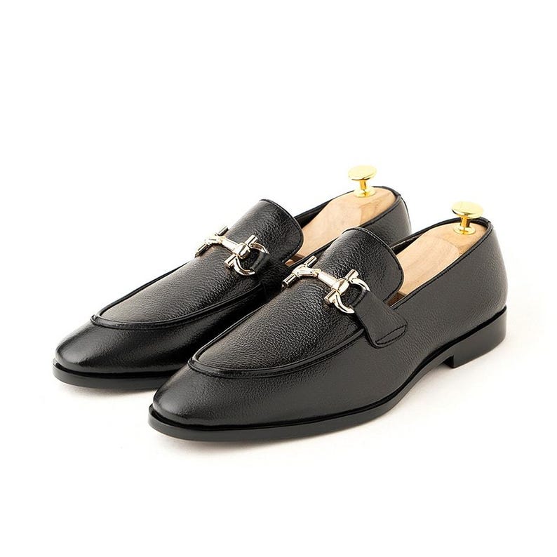 Handmade Black Leather Horsebit Loafers for Men, genuine full‑grain leather, handstitched, slip‑on dress shoes, custom sizes
