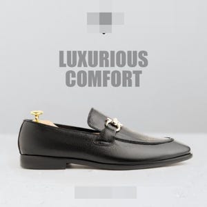 Handmade Black Leather Horsebit Loafers for Men, genuine full‑grain leather, handstitched, slip‑on dress shoes, custom sizes