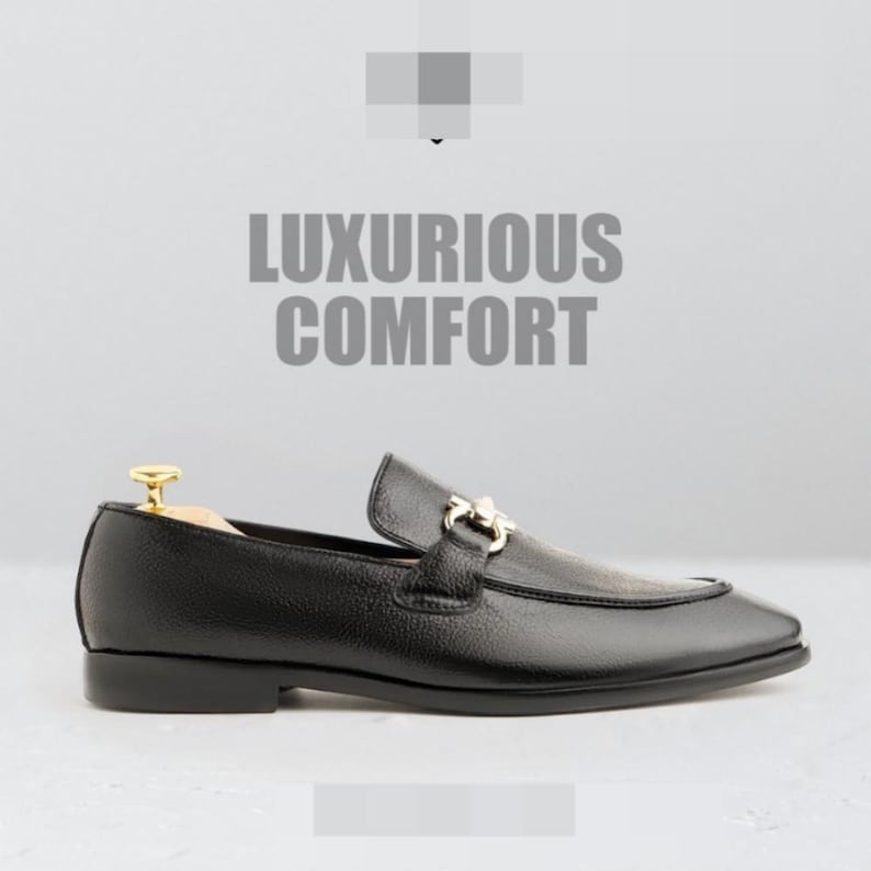Handmade Black Leather Horsebit Loafers for Men, genuine full‑grain leather, handstitched, slip‑on dress shoes, custom sizes