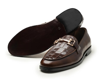 Handmade Brown Horsebit Loafers | Men's Classic Leather Slip-On Dress Shoes
