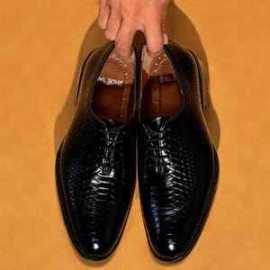 Black Python Embossed Leather Oxford Shoes Men Handmade Formal Wedding Dress Shoes