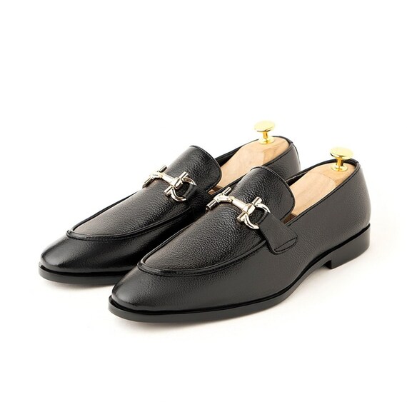 Handmade Black Leather Horsebit Loafers for Men, Luxury Slip On Dress Shoes, Formal Wedding Office Shoes, Custom Made Men’s Footwear
