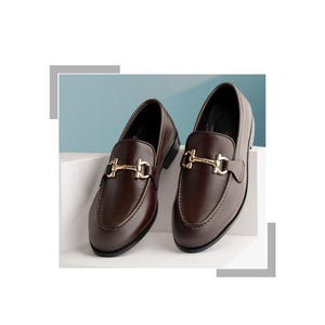 Handmade Leather Loafers with Horsebit Detail, premium full‑grain leather, cushioned insole, slip‑on dress shoes, brown