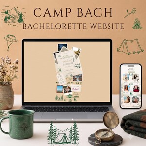 Sitio Web Despedida de Soltera Glamping, Plantilla Itinerario Cabaña, Planificador Viaje de Chicas, Invitación Campamento
