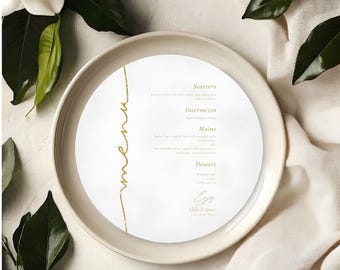 Minimalist Wedding Menu Card Template • Round Dinner Menu Card • Instant Digital Download • DIY Canva Template