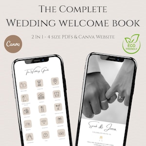 Plantilla 2 en 1 Libro de Bienvenida y Web de Bodas, Save the Date, Sitio Web de Boda Interactivo, A4, Plantilla Editable Canva