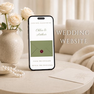 Olive Green Wedding Website Canva, Digital Wedding Websites, Digital Wedding Invitation With Countdown Timer, Custom Wedding Monogram, RSVP