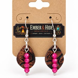 Natural Ruby & Tooled Leather Teardrop Earrings