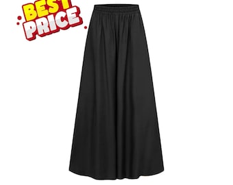 Pantaloni estivi da donna taglie forti a gamba larga, vita media con elastico in vita, tessuto effetto seta ghiaccio.