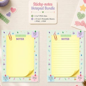 Sticky Notes Notepad Bundle | Lined & Unlined Notes Page | (Digital Download)