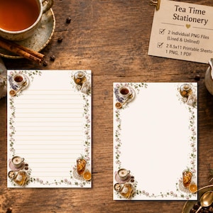 Tea Time Stationery Bundle, Printable Letter Writing Paper, Lined and Unlined Stationery, Tea Lover Writing Set (Digital Download)