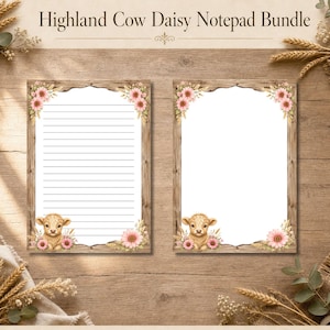 Highland Cow Daisy Notepad Bundle | 5x7 Lined/Unlined Writing Paper (Digital Download)