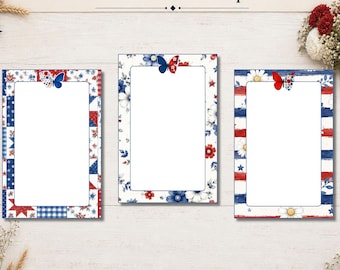 Americana Notepad Trio | Czerwone, białe, niebieskie, kwiatowe paski (pobranie cyfrowe)