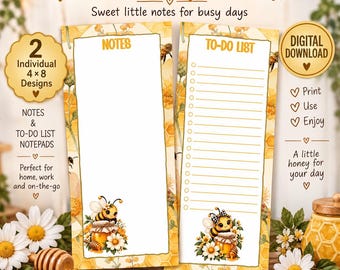 Floral Bee Notepad Bundle | 4x8 Notes & To-Do Checklist | Honey Bee Stationery | Daisy Notepad Pages |Digital Download