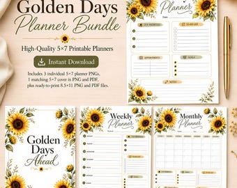 Sunflower Planner Bundle | Daily, Weekly, Monthly Pages (Digital Download)