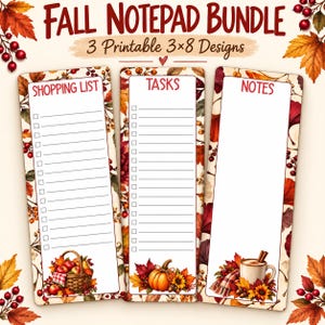 Herbstliches Notizblock-Set zum Ausdrucken | 3x8 Einkaufsliste | Aufgabenliste & Notizen | Herbstplaner-Einlagen | Checkliste zum Ausdrucken | Digitaler Download
