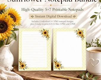 Sunflower Notepad Bundle | 5x7 Lined Unlined Writing Paper (Digital Download)